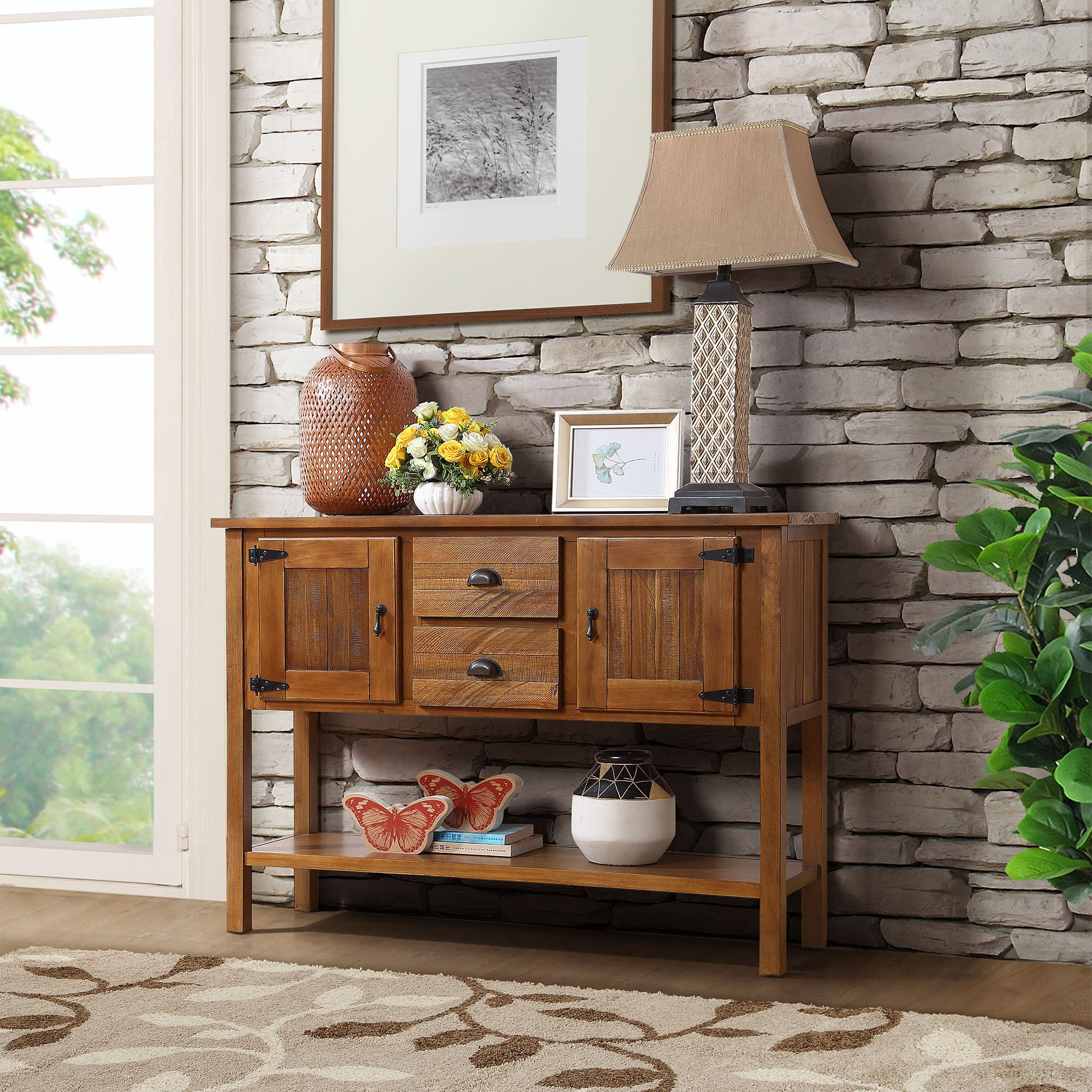Gracie Oaks 48" Solid Wood Console Table Sideboard With 2 Drawers and